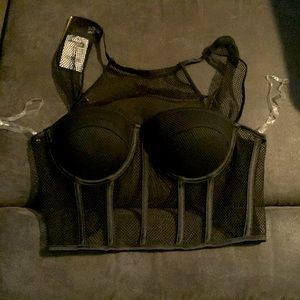 Sassy black Charlotte Russe net top/crop top size small